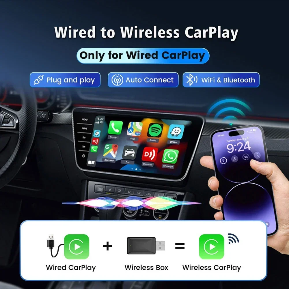 Mini adaptador inalámbrico Carplay para coche, dispositivo 2 en 1 con Android, Plug and Play para Benz, Audi, Kia, Chery, Jeep, Volvo, Hyundai, Porsche, VW