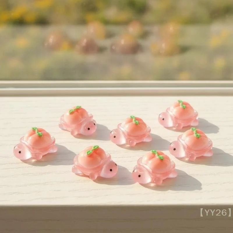 【YY26】Cute Pink Peach Turtle Mini Resin Figurine Set 10Pcs Creative Desktop Decor Adorable Ornament