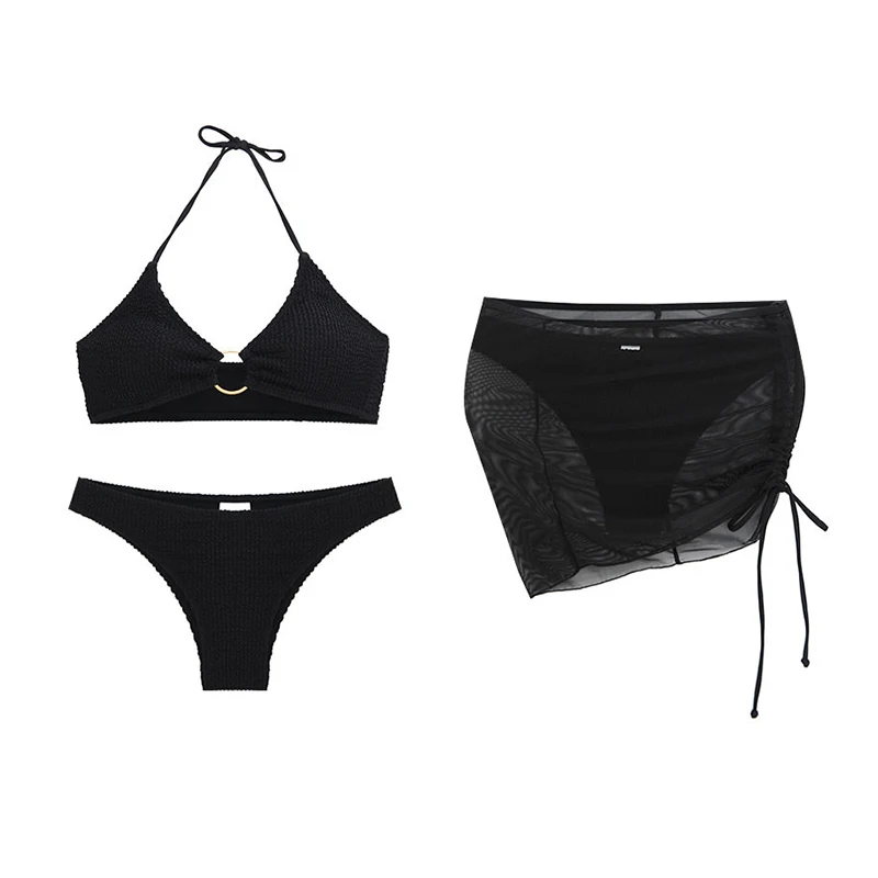 بيكيني جديد مثير لعام 2025 بخصر منخفض ثلاث قطع ملابس سباحة نسائية برازيلية بأشرطة ملابس بحر نسائية بدلة استحمام