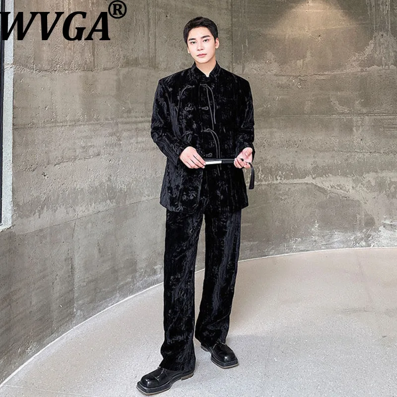 

WVGA Spring Autumn New Man Chinese Style Stand Collar Trendy Blazer Niche Chic Casual High-end Suit Pants Two Pieces Sets W20490