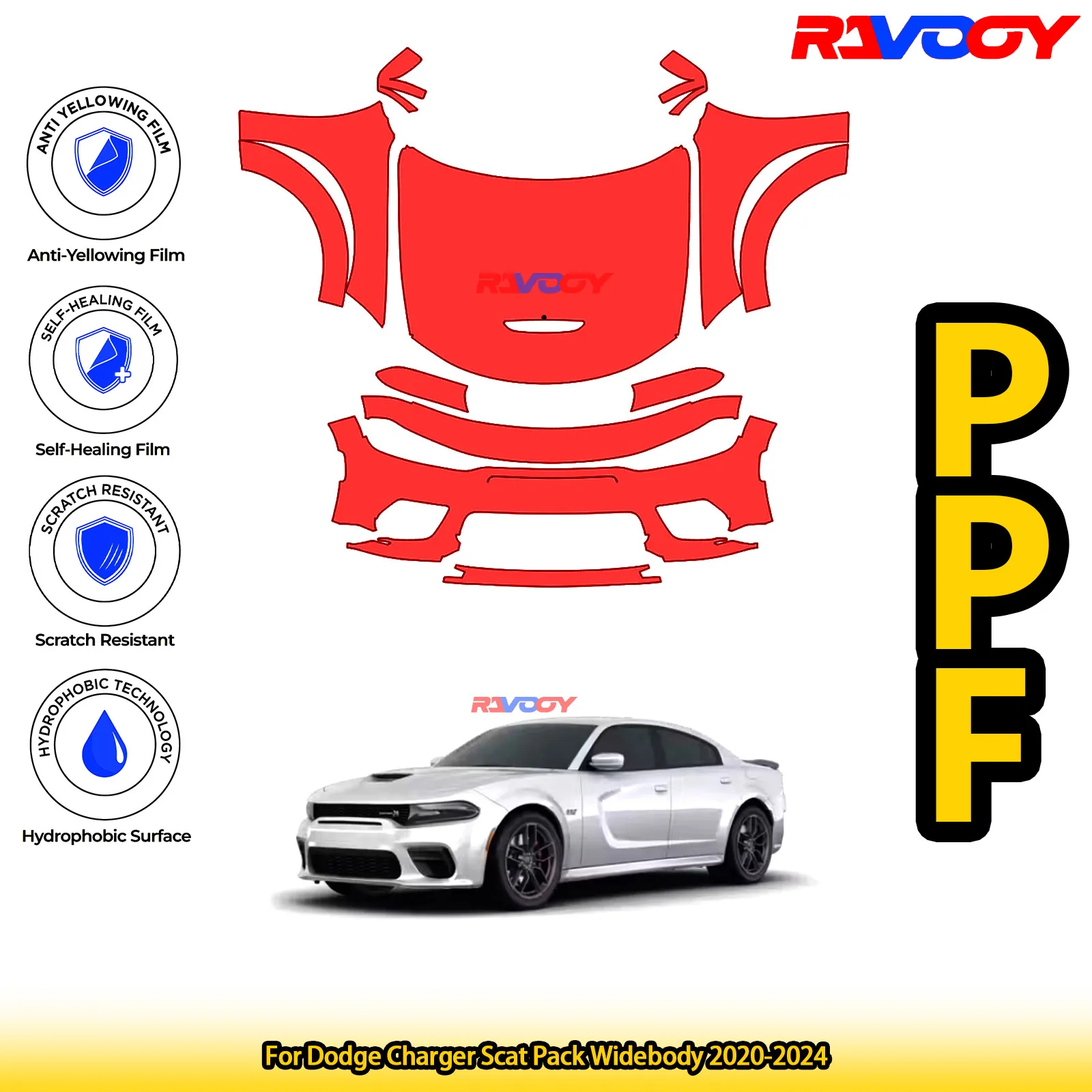 

For Dodge Charger Scat Pack Widebody 2020-2024 Glossy Matte Black Precut front PPF Kit Paint Protection Film