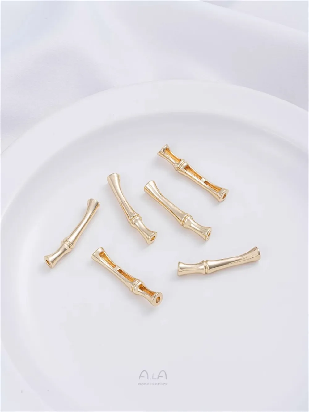 14K Gold Bag Long Bamboo Joint Curved Pipe Separated Bead Accessories Handmade DIY Jewelry Bracelet Necklace Charms Accessories