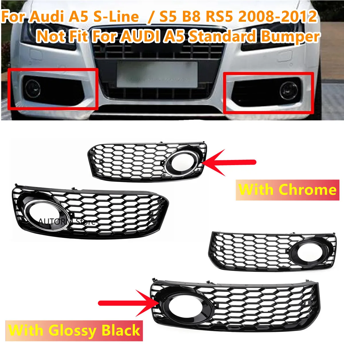 Pair Car Fog Light Lamp Grill Cover Honeycomb Hex Front Grille Grill For Audi A5 S-Line / S5 B8 RS5 2008 2009 2010 2011 2012