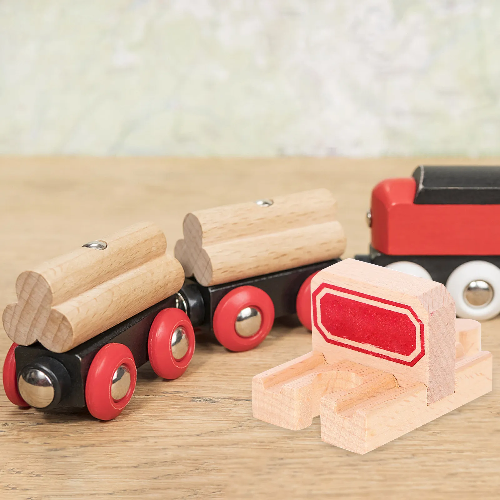 

2Pcs Wooden Train Stop Track Scene Prop Railway Piece Educational Play Accessory Kids Interactive Game Enhance Logic