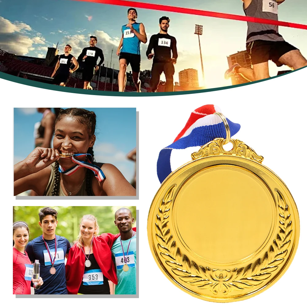 5.2cm Gold/Silver/Bronze Medal Sports Rewards with Neck Ribbon Class Rewards Metal Winner Medals for Competitions Party Race