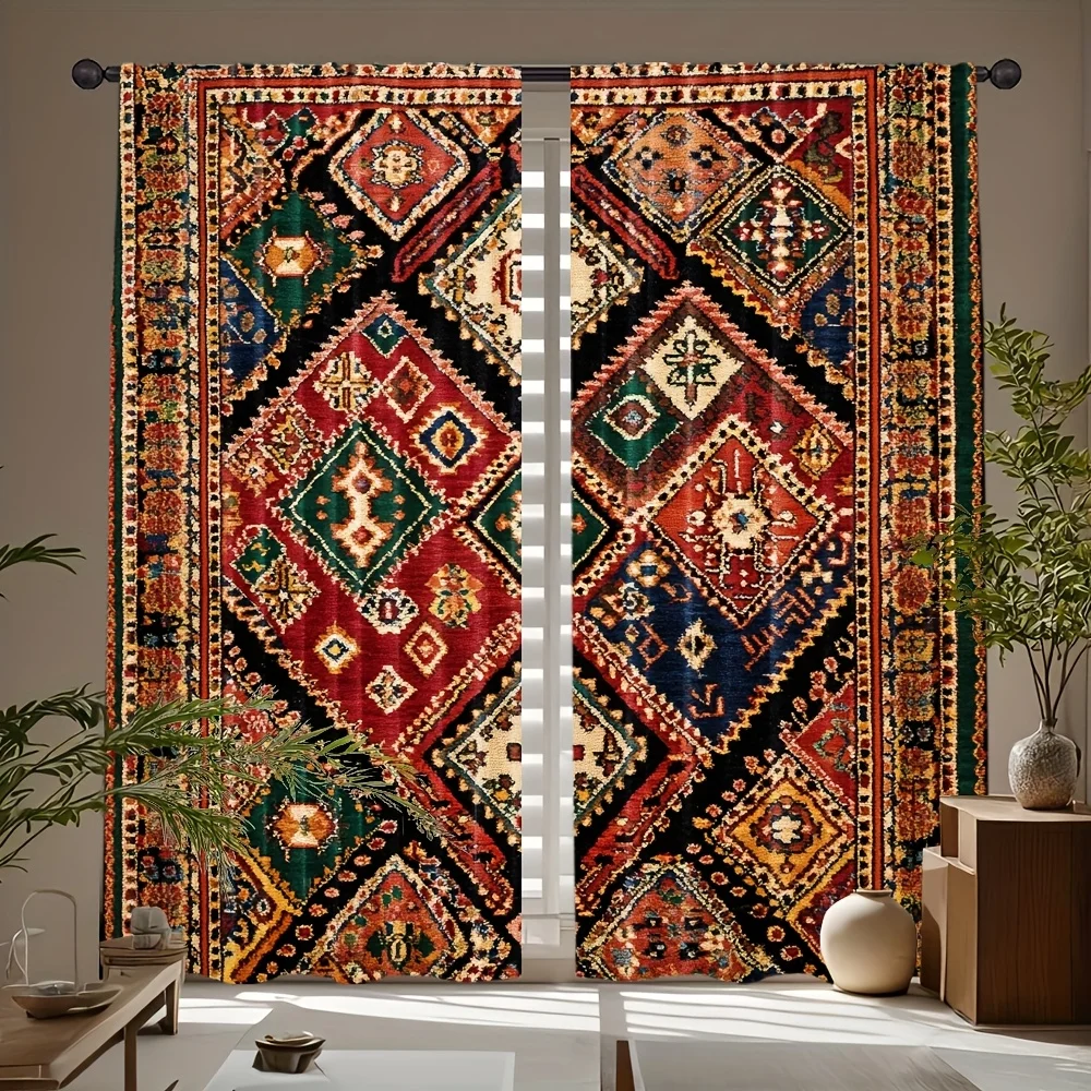 Fashionable Persian-style patterned printed curtains, with a pole bag design, suitable for use in bedrooms living rooms offices