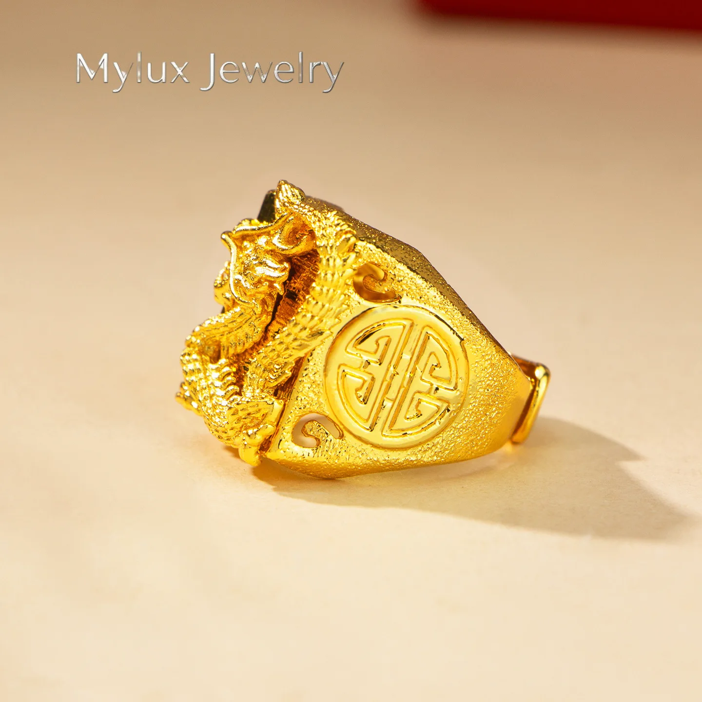 Mylux Jewelry 24K real gold Tenglong ring men's 9999 medieval style domineering dragon ring jewelry