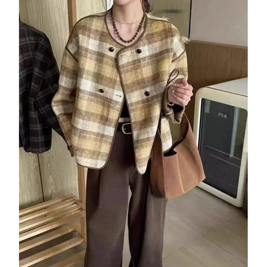 التخسيس منقوشة ort معطف فضفاض الجولة Ne الصوفية الرجعية تنوعا المرأة الخريف Faion جديد Sle تخفيف أنبوب مستقيم pe