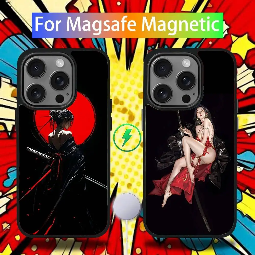 

Woman Samurai Phone Case For iPhone 17,16,15,14,13,12,11,Pro,Max,Plus,Mini,SE4,E Magnetic Magsafe Wireless Charging