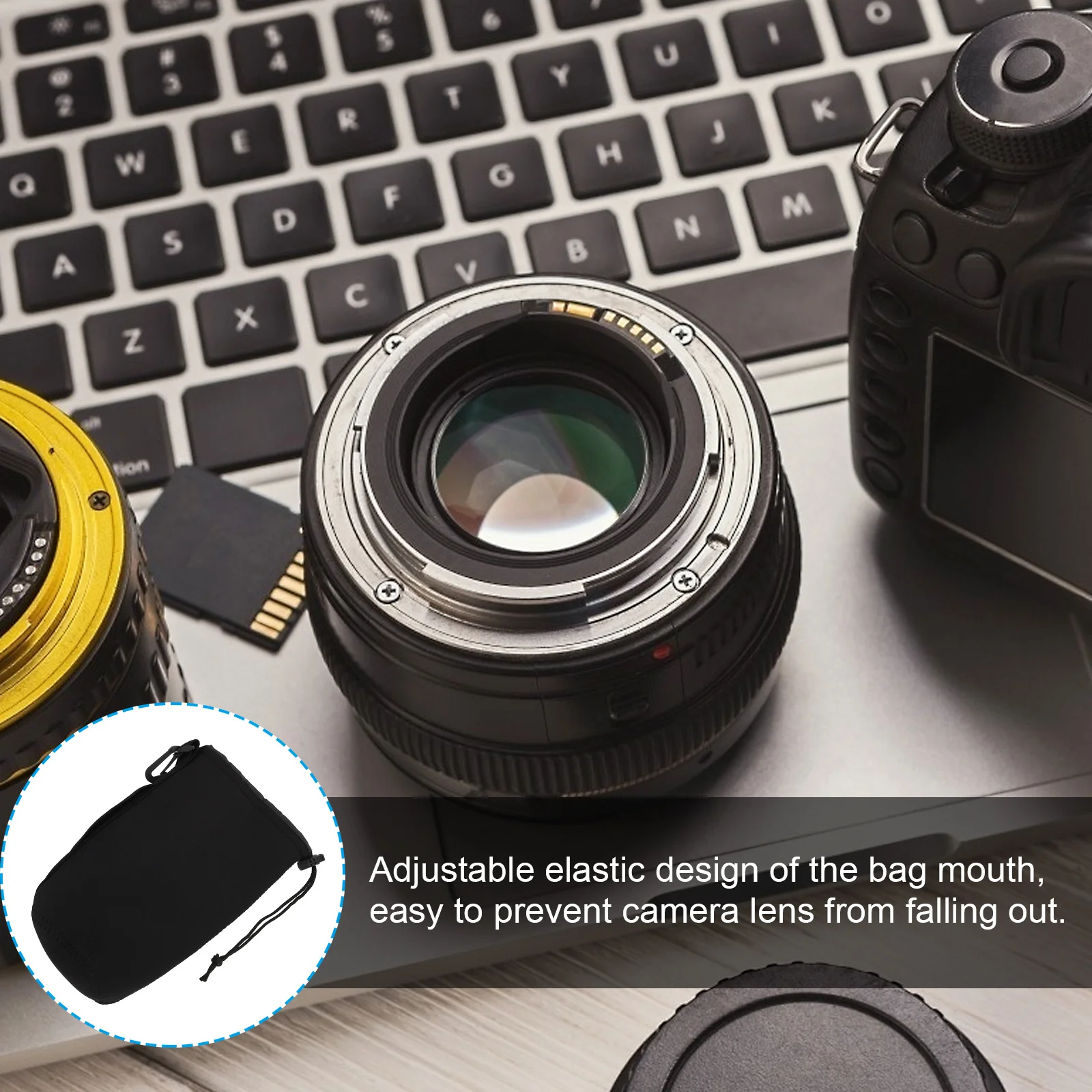 2 قطعة عدسة الكاميرا النيوبرين حافظة واقية حساسة اليد الشعور لينة ومرنة قابل للتعديل تصميم عدسة كيس مزموم