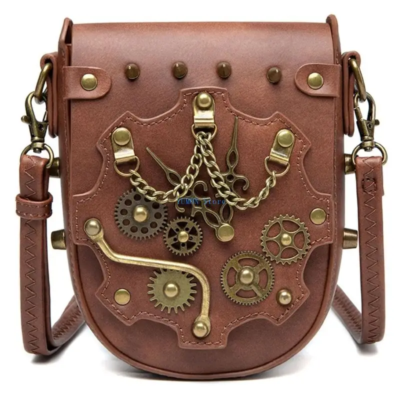 

D0UD Gothic Steampunk Leather Crossbody Bag for Women Small Shoulder Handbag with Adjustable Strap for Travel and Daily Use