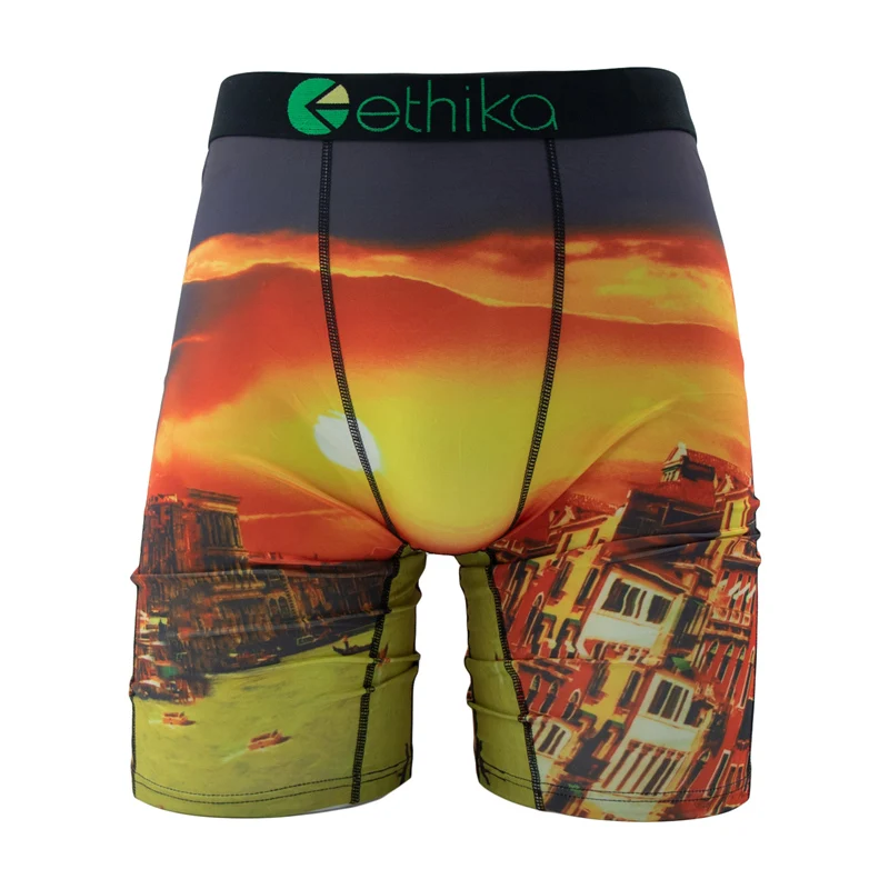 ETHIKA 1Pcs Men Underwear Mesh Breathable Crotch Mens Boxershorts Plus Size Man Swimming Underpants Sexy Print Mens Boxer Briefs