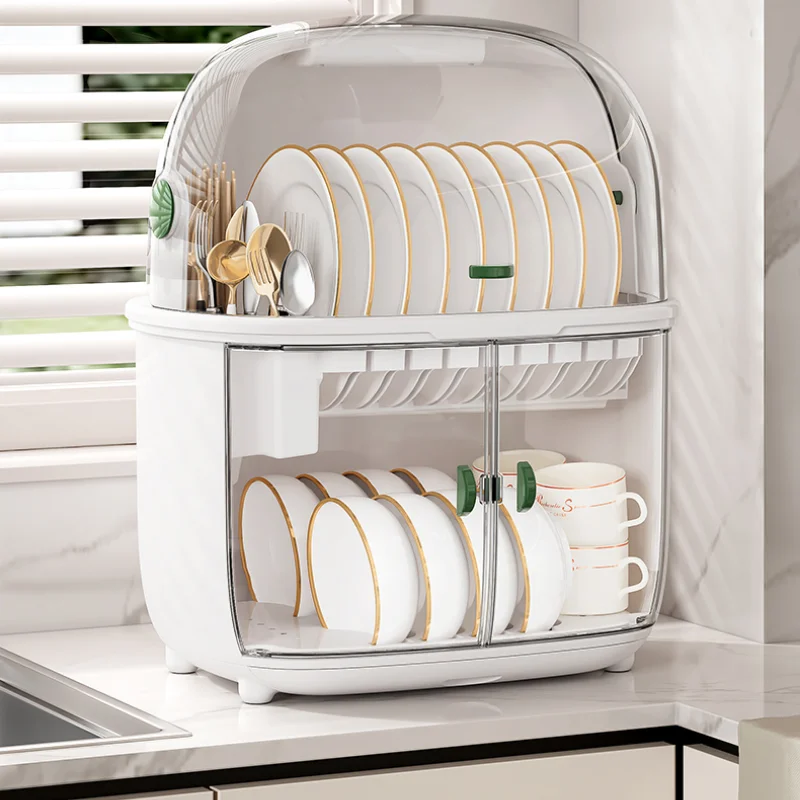 Double-layer Dish Drying Rack Luxury Eco-friendly Drainer Cupboard Tableware Organizer Kitchen Utensils Storage Sustainable