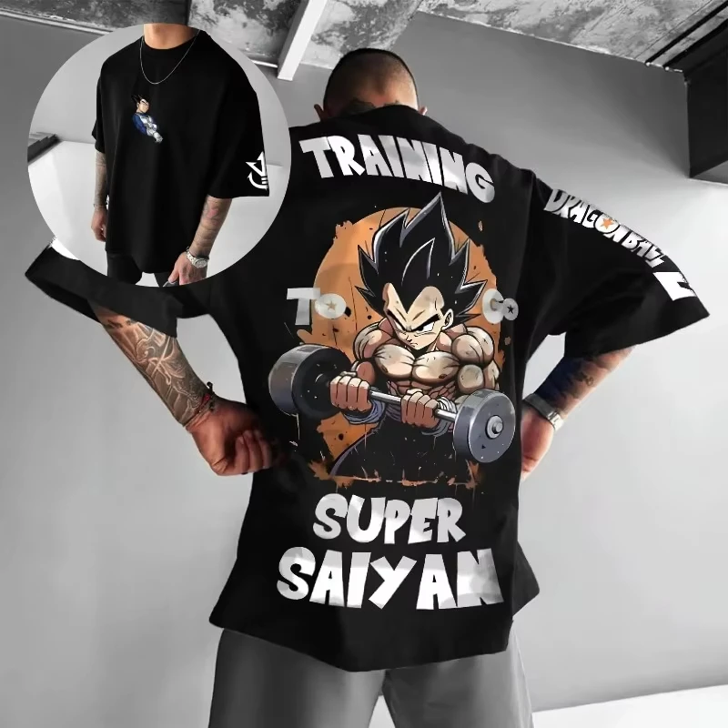 تي شيرت Anime Dragon Ball للرجال للجنسين عالي الجودة من القطن بأكمام قصيرة كلاسيكي أنيق كاجوال ملابس الشارع كبيرة الحجم #2