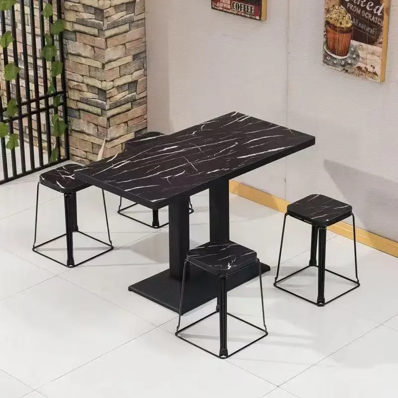 Modern wooden top dining table with metal base, suitable for family restaurant cafes