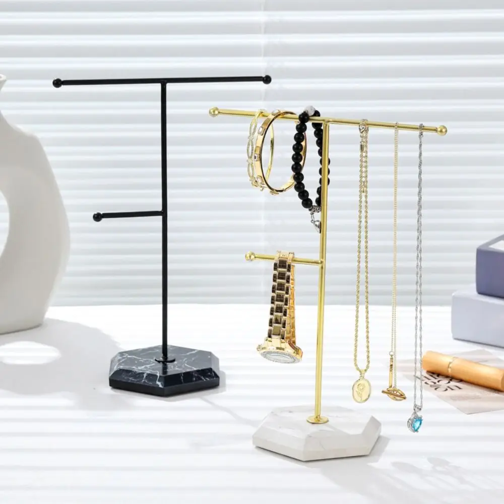 

Premium T-Bar Design Jewelry Display Stand Metal Plated Rotating Ring Storage Rack Stable Base Necklace Stand Boutique