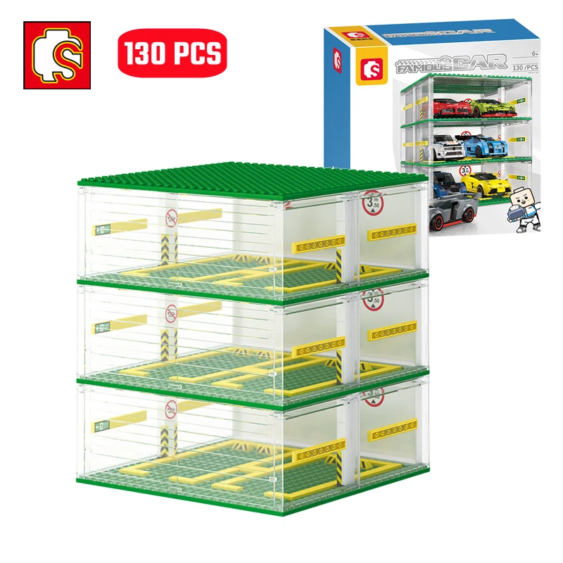 SEMBO BLOK Stad Sportwagens Garage Bouwstenen MOC Supercar Racing Parkeerplaats DIY Voertuig Opbergdoos Bakstenen Kinderen Speelgoed