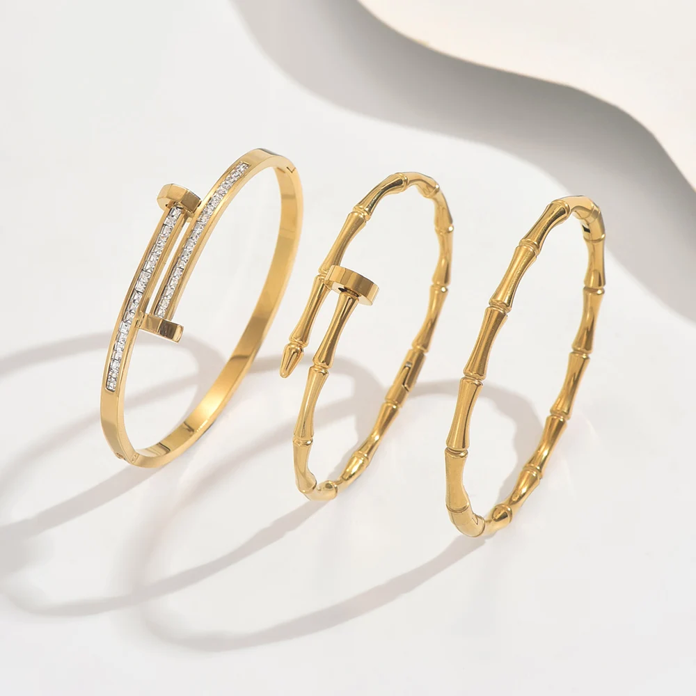 1/3 قطعة رائعة وبسيطة على طراز المال القديم تصميم كلاسيكي بأربع أوراق البرسيم الزركون مجموعة أساور من الفولاذ المقاوم للصدأ #5