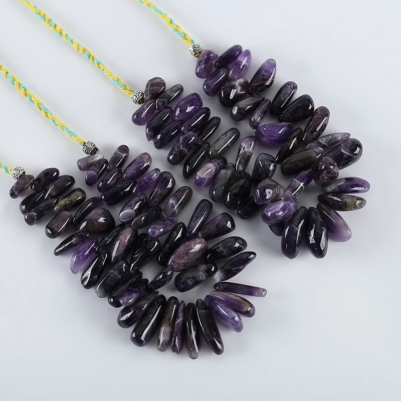 Natural Irregular Amethyst Necklace Stone Beaded For Women Girls Gift Gemstones Choker Jewelry 31inch 180g