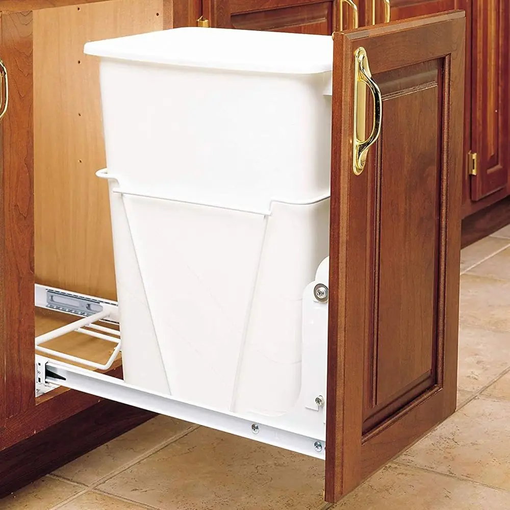 35 Qt Pullout Trash Can with 3/4 Extension Slides, Minimum 11 Opening, White