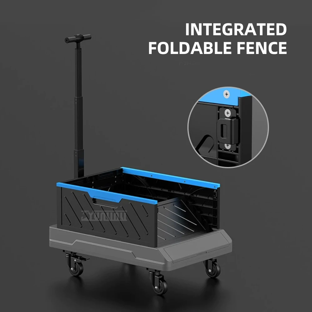 Hand Cart Portable, Foldable, Quiet, 4-Wheel,Flatbed Cart,Omnidirectional Hand Cart for Home Use,  Grocery Shopping, Camping; 