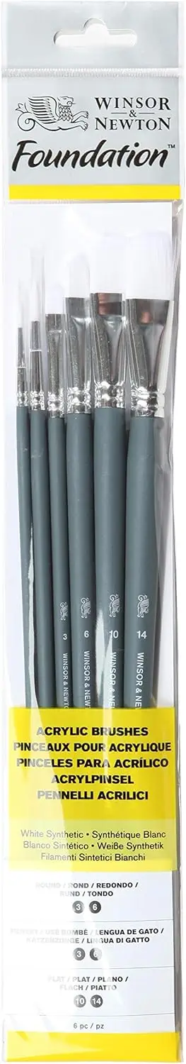 

Synthetic Acrylic Brush Set, 6-Pack with Long Handle for Round Filbert & Flat Painting