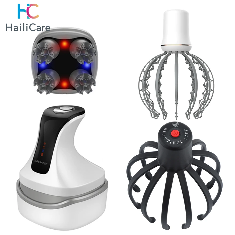 Electric Octopus Claw Scalp Massager Hands Free Therapeutic Head Scratcher Relief Hair Stimulation Rechargable Stress Relief