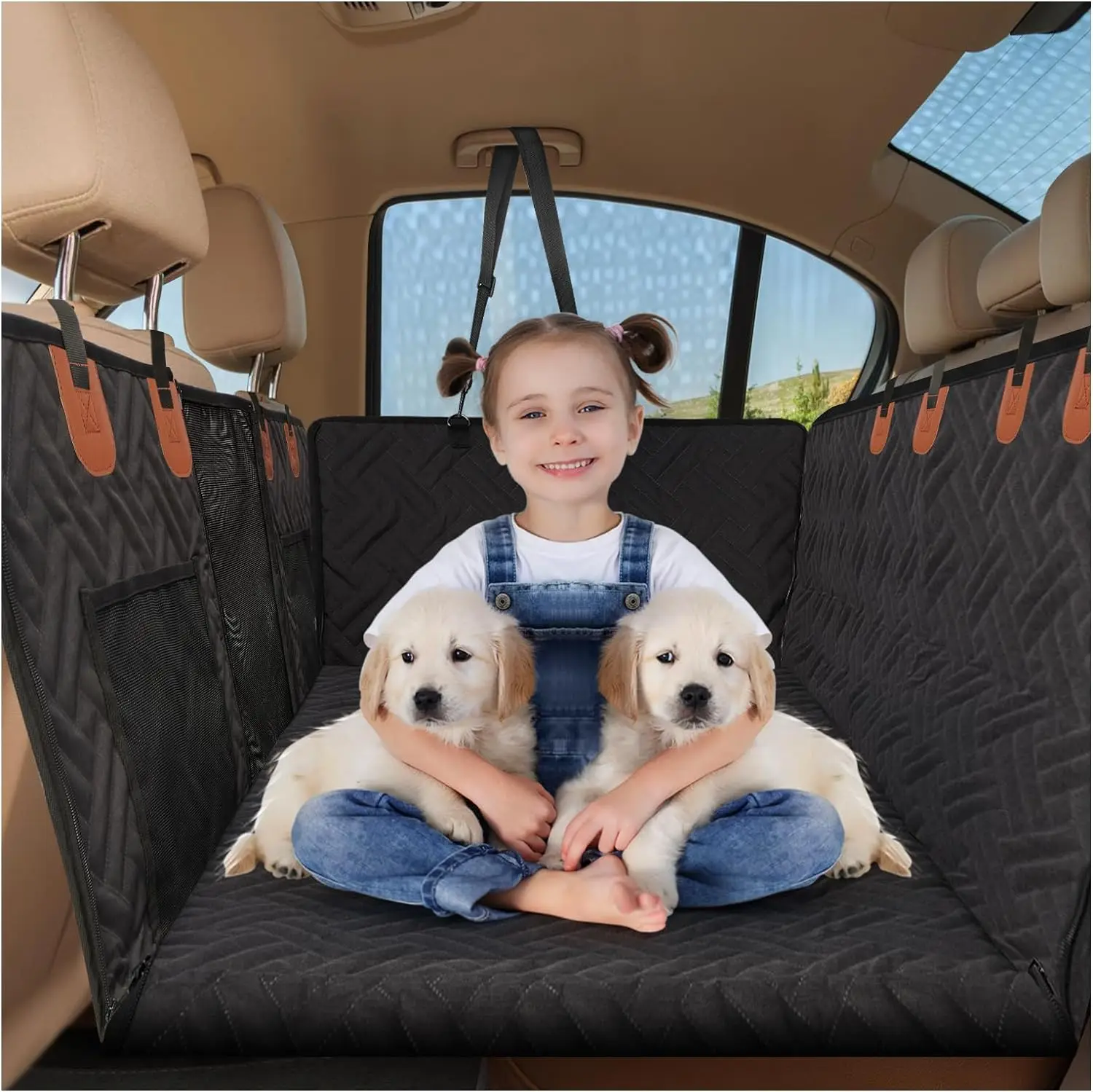 

Back Seat Extender for Dogs, Dog Car Seat Cover with Hard Bottom,Dog Hammock for Car Backseat Protector Waterproof