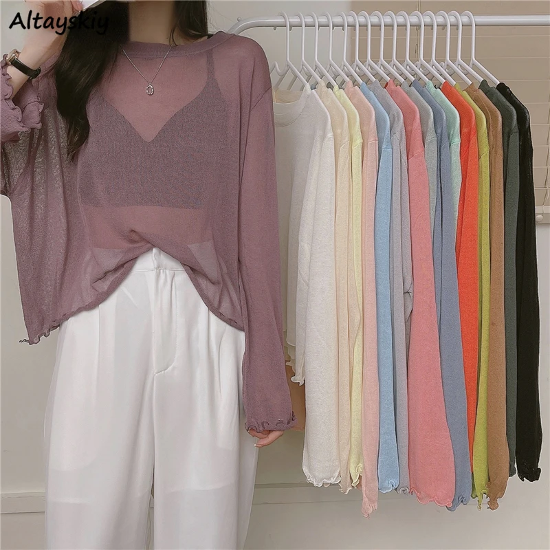 Long Sleeve T-shirts Women Colorful Comfort Ins Sun-proof Summer Design Simple Thin Top Korean Style All-match Casual Female New