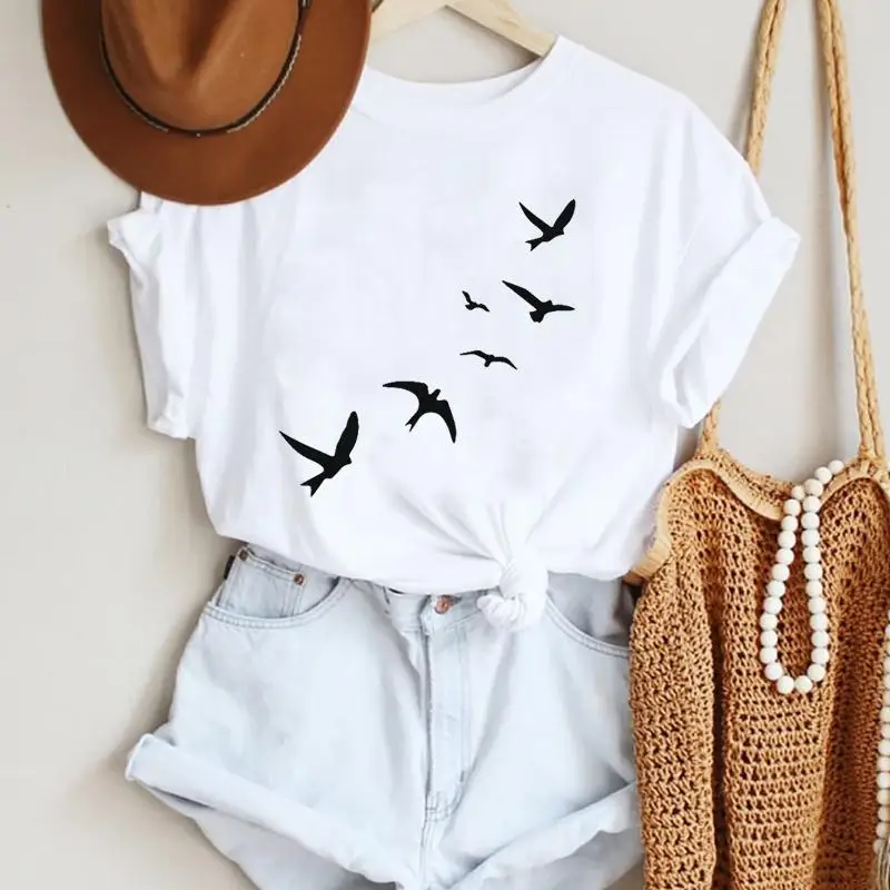 Women Cartoon Bird New Lovely Cute Trend 90s Style Fashion Summer Lady Print Tee Graphic T Top Travel Tshirts Trend T-Shirt