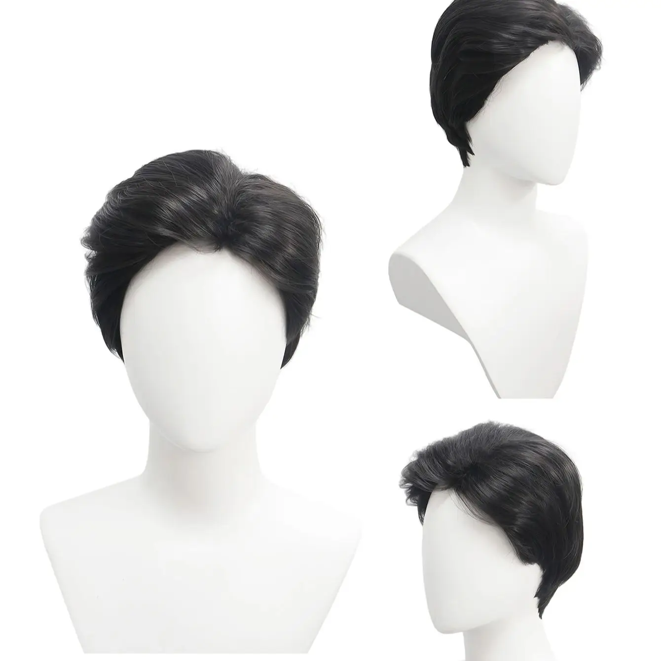 Men's Black Side-Part Short Wig Japanese-Korean Fluffy Natural Synthetic Hair Perfect for Daily Wear