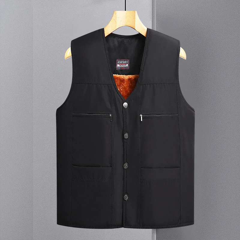 

Men's Fce Lined Thiened Cotton Vest Autumn Winter Warm Multi ket oulder Pad Jaet Casual Faion Ci Sle