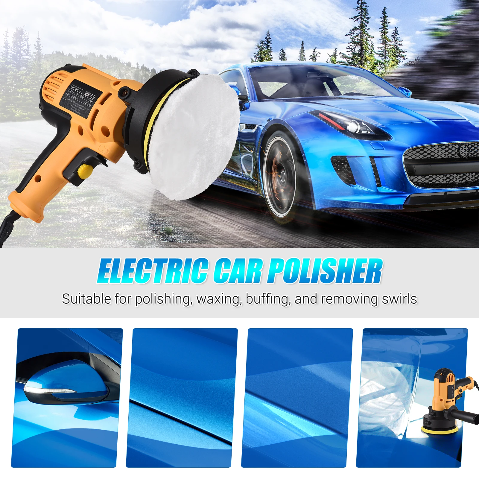 5inch Electric Car Polisher Kit 700W Auto Car Buffer 600-3700RPM Variable Polishing Machine with Auxiliary Handle Sponge Pads