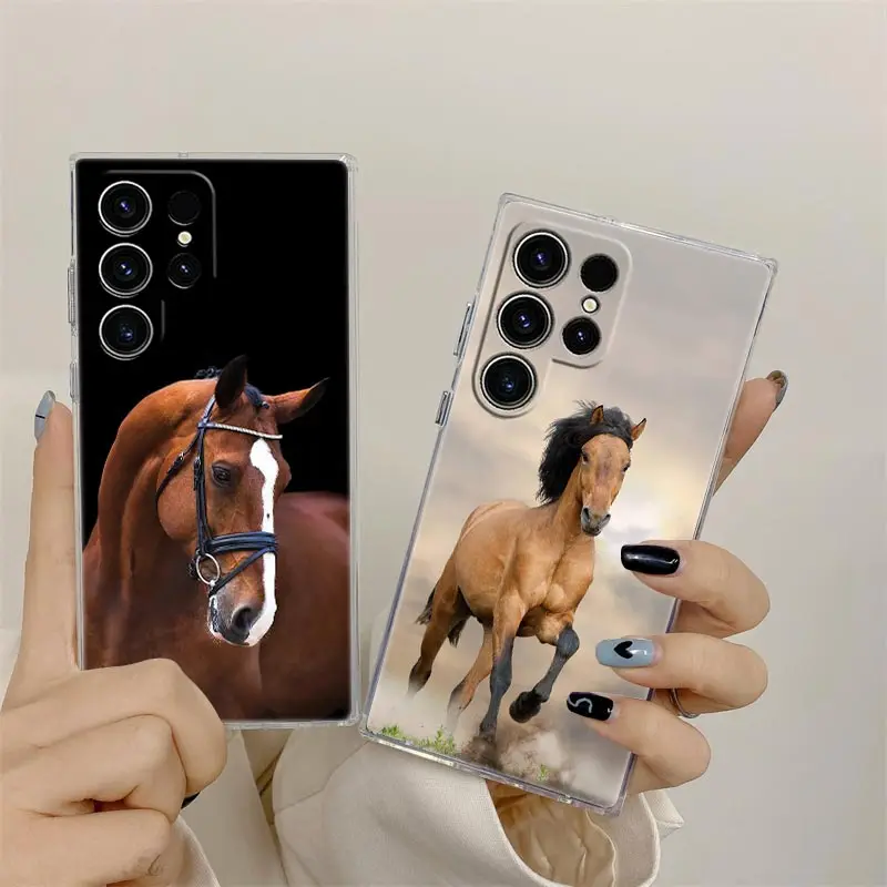 Horses Galloping Animal painting Phone Case For Samsung Galaxy S24 S23 Ultra 5G S22 S20 Plus S21 FE Clear Case Cover Horse Funda