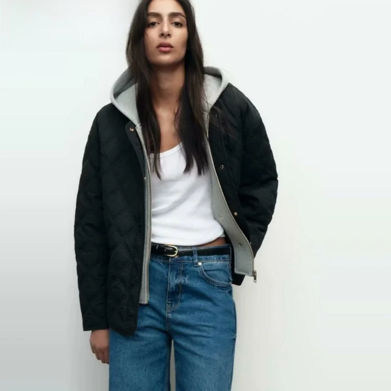

Spring New Arrival Women's Color Blo Hooded Waterproof Long Sve Cotton Jaet ort Outerwear ZA2025 Commute Loose Fit