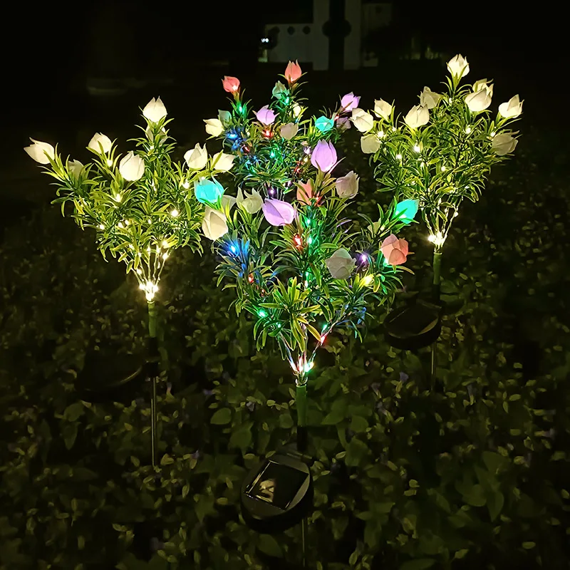 Christmas Simulation Gardenia LED Solar Lights Waterproof Outdoor Garden Lawn Lamps Party House Decoration Night Light 060