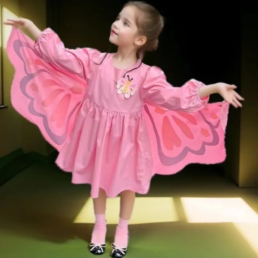 Elegant Long Sleeve Butterfly Wings Dress Creative Sweet Princess Dress Polyster Cute Girls Dress Party