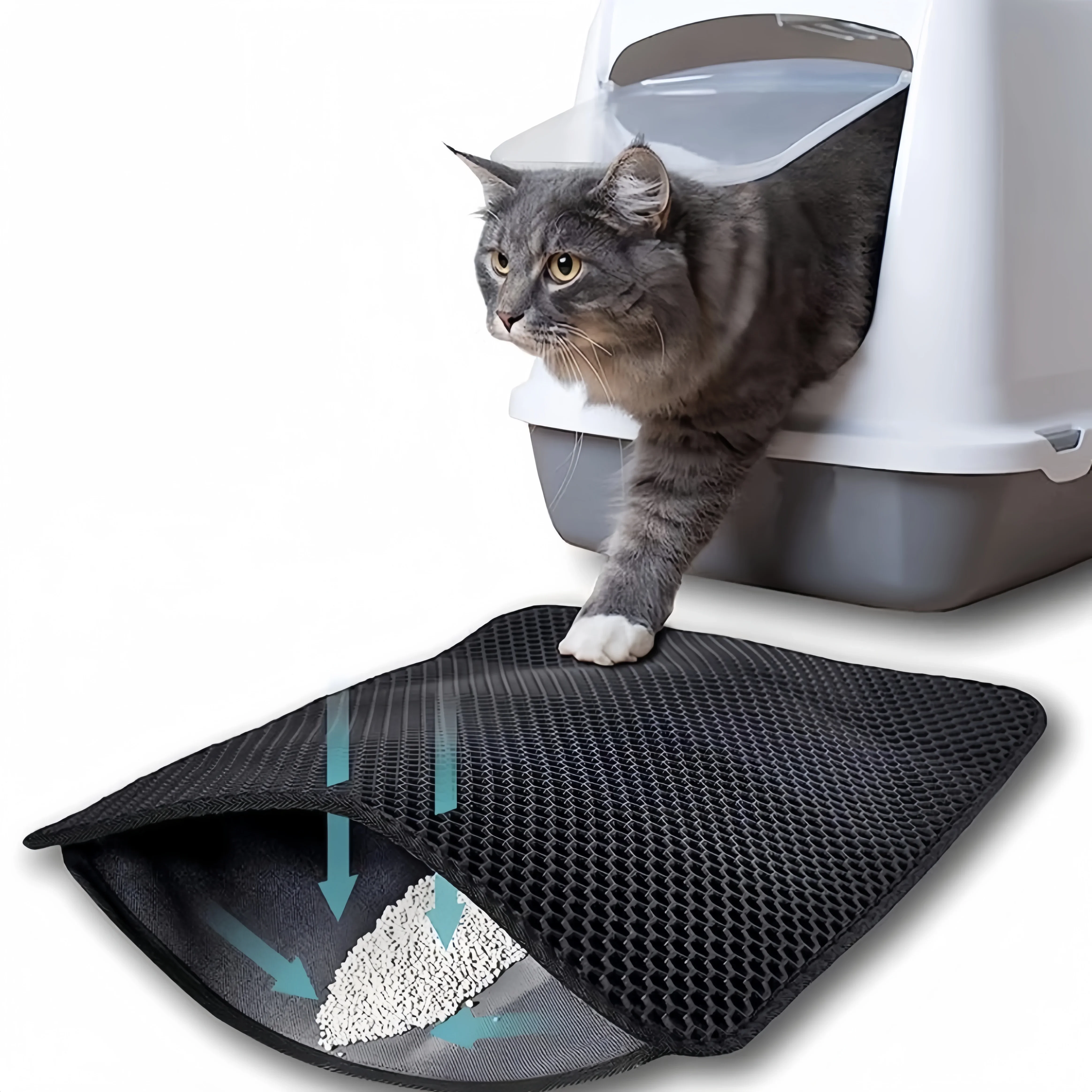 Estera de arena para gatos de gran tamaño, caja de arena impermeable de doble capa, almohadilla antideslizante, lavable, suministros para mascotas