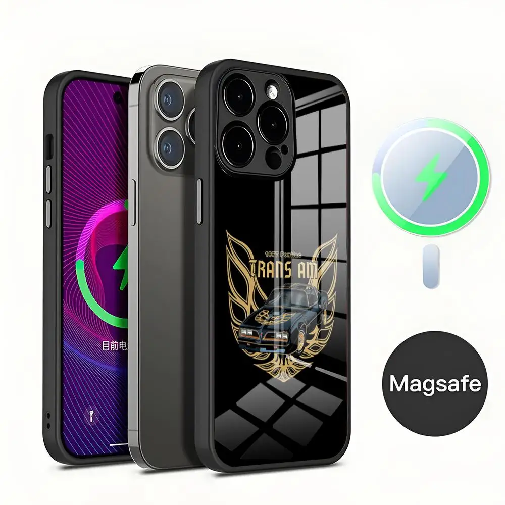 Muscle Pontiac Car Phone logo Case Magnetic For Iphone 16 15 13 12 14 11 Pro Max Mini X Xr Xs 8 7 Puls 6 Macsafe Glass coque