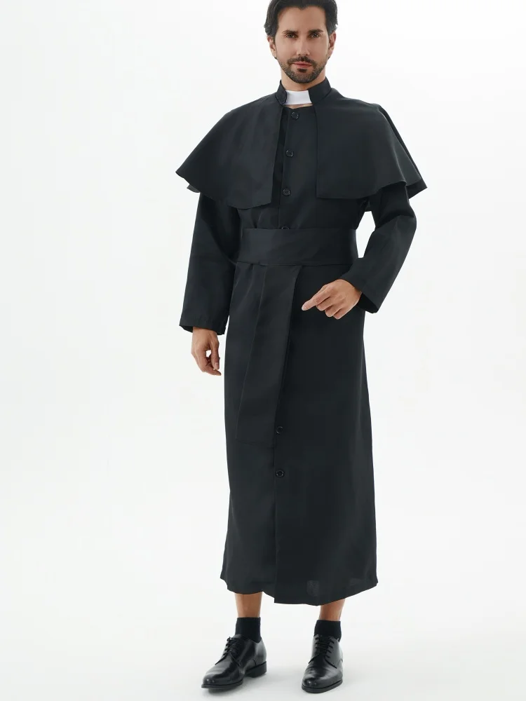 Black Adult Religious Robe, Halloween Character Party Priest Catholic Christ Cosplay Costume, Suitable for Stage Performance