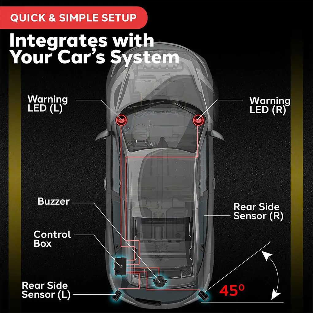 Ultrasonic Blind Spot Detection System Blind Spot Monitoring BSD Change Lane Safer 3.5 Meter Range