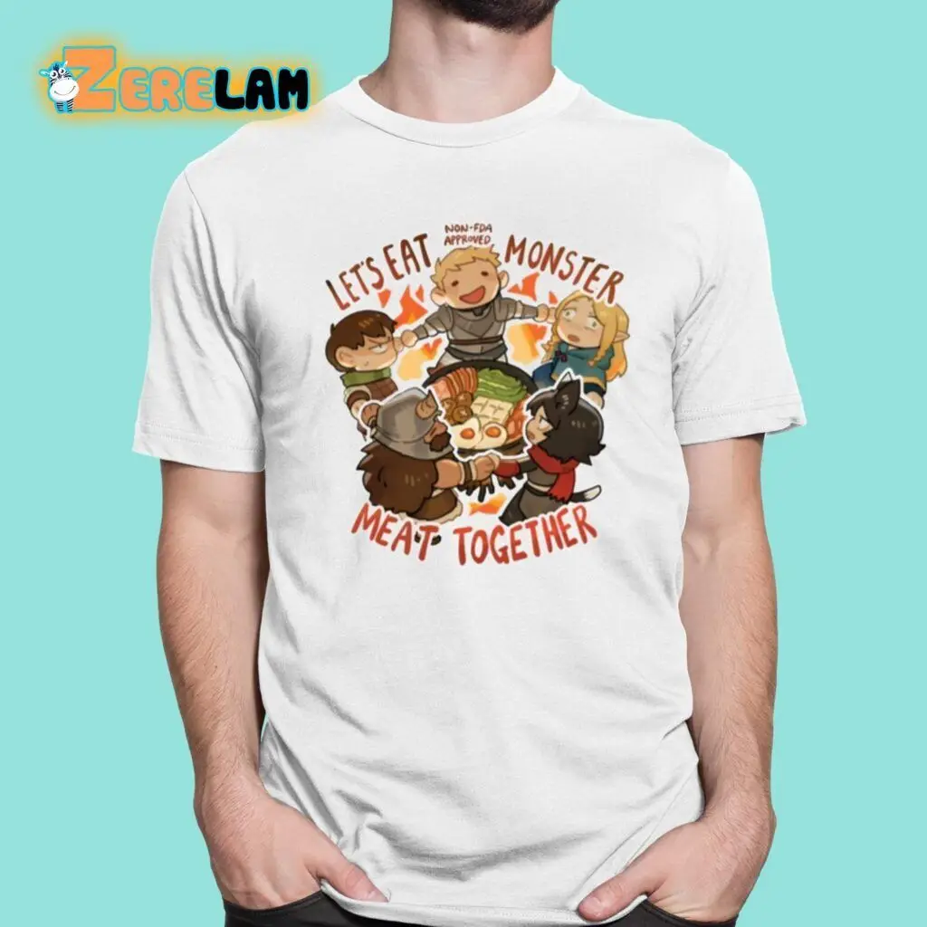 Camiseta Vintage de mazmorra Meshi Let's Eat Monster Meat Together, S-5XL de tendencia, nueva