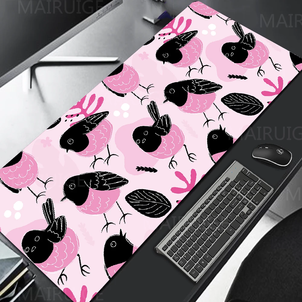 Original Art Mouse Pad Cute Pink Robin Bird Large Office Keyboard MouseMat Cartoon Girly Gamer Black Rugs Mousepad for Laptop