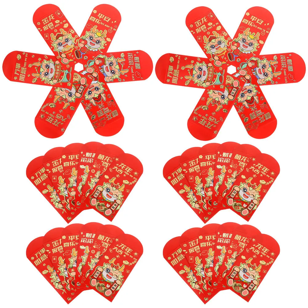 

36Pcs Paper Red Envelopes Lunar New Year Red Money Pockets Dragon Design Thickened Material Spring Festival Cash Greeting Card