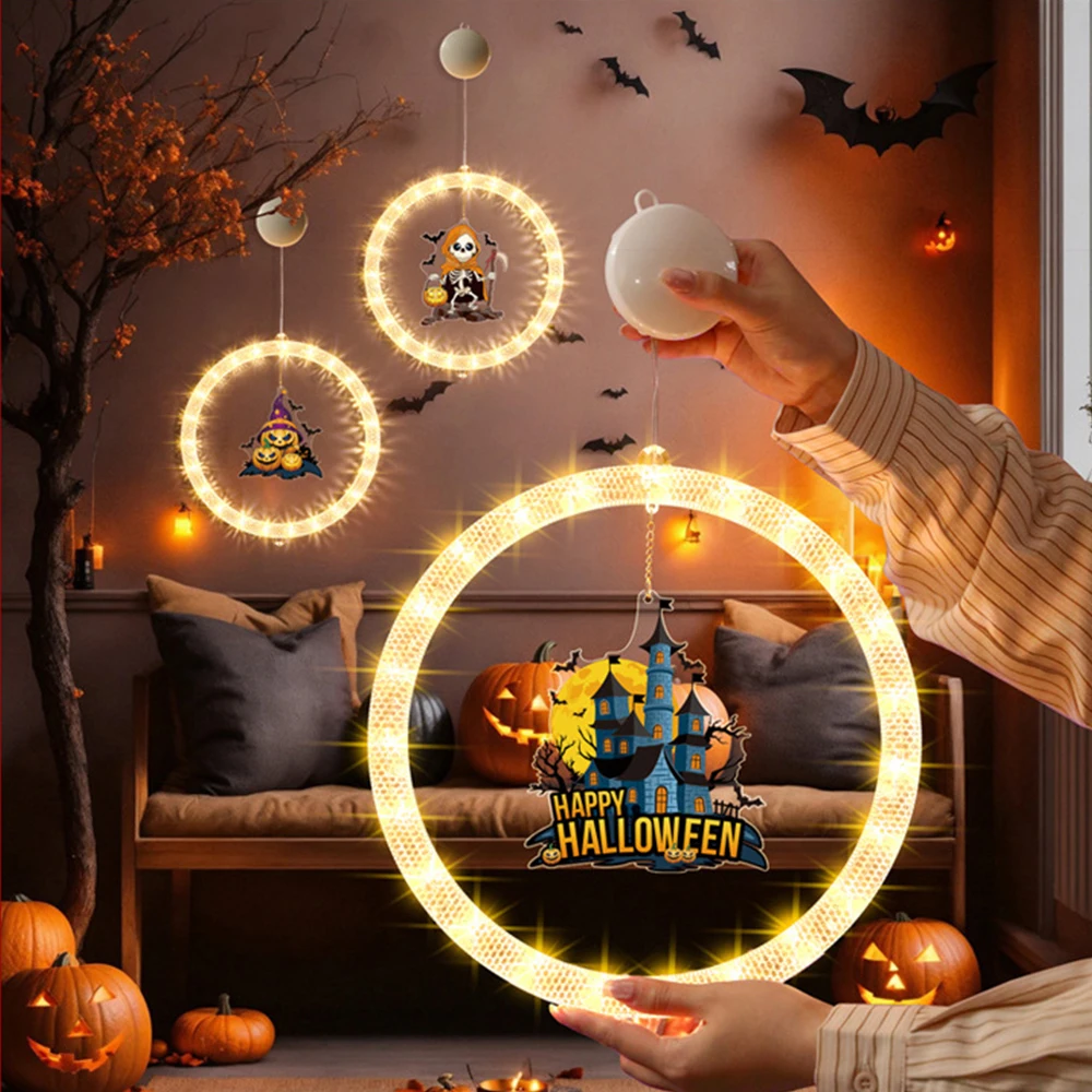 

Halloween Window Lights Round Indoor LED Pumpkins Sucker Lights Decor With Suction Cups For Balconies Wall Door Porches Cabinets