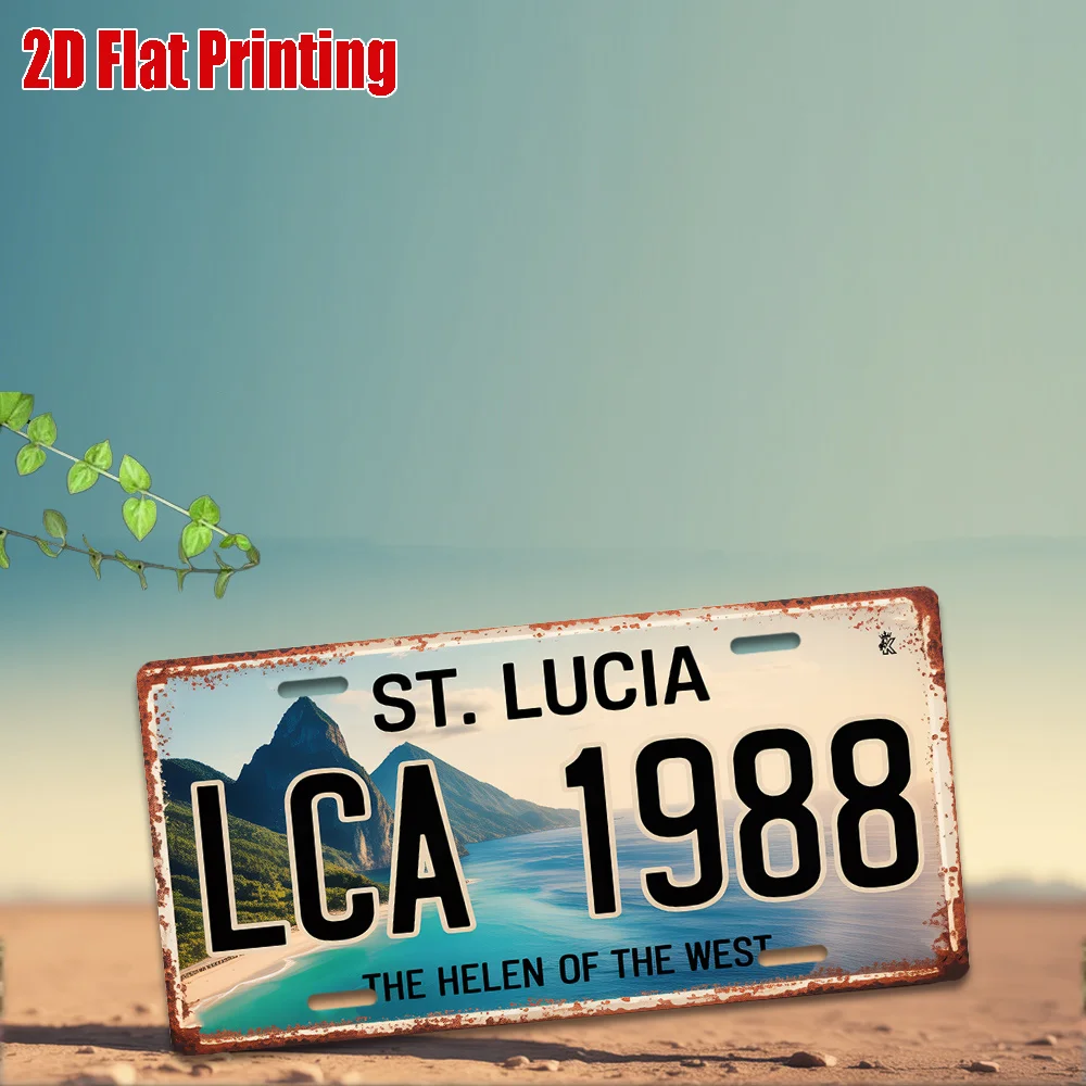 2D Flat - 1pc Vintage ST. LUCIA Aluminum Sign | 2D Flat Printing, Retro Travel & Rustic Adventure Decor, Caribbean Helen of t