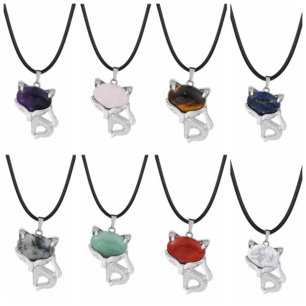Turquoise Fox Pendant Gemstone Necklace for Women Men 18