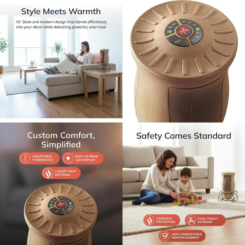 

Adjustable Thermostat Ceramic Tower Heater with Remote, 16, 1500W, Timer, Space Heating for Home