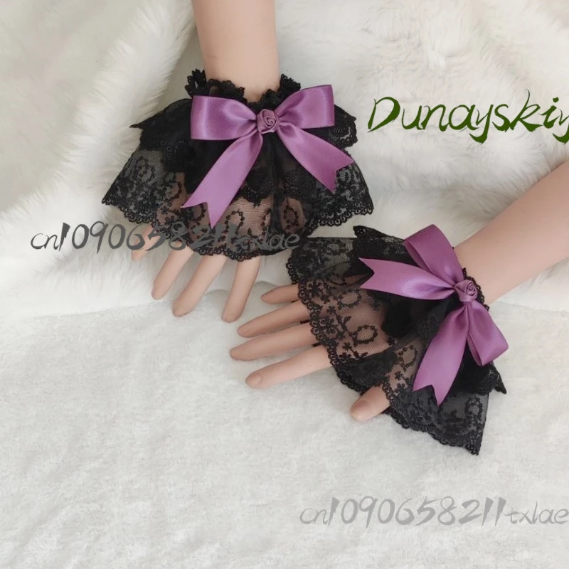 Gothic Lolita BlackPurple Rose Headdres ElegantHat Lace Gloves Hair Ribbons Victorian Dark Romance Accessories Halloween/Cosplay