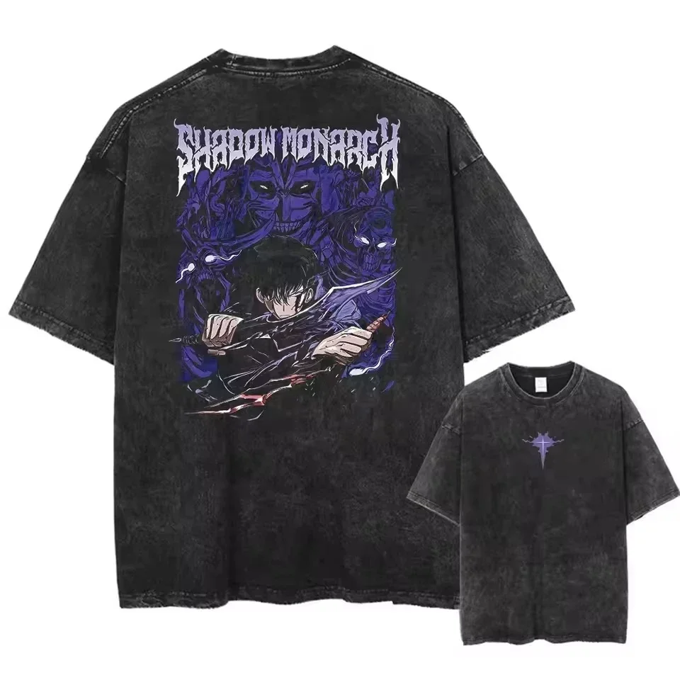 Camiseta Y2k de manga corta con estampado gráfico de nivelación individual de Anime lavada, ropa para hombre, novedad en Top y camisetas, camiseta para hombre 50857